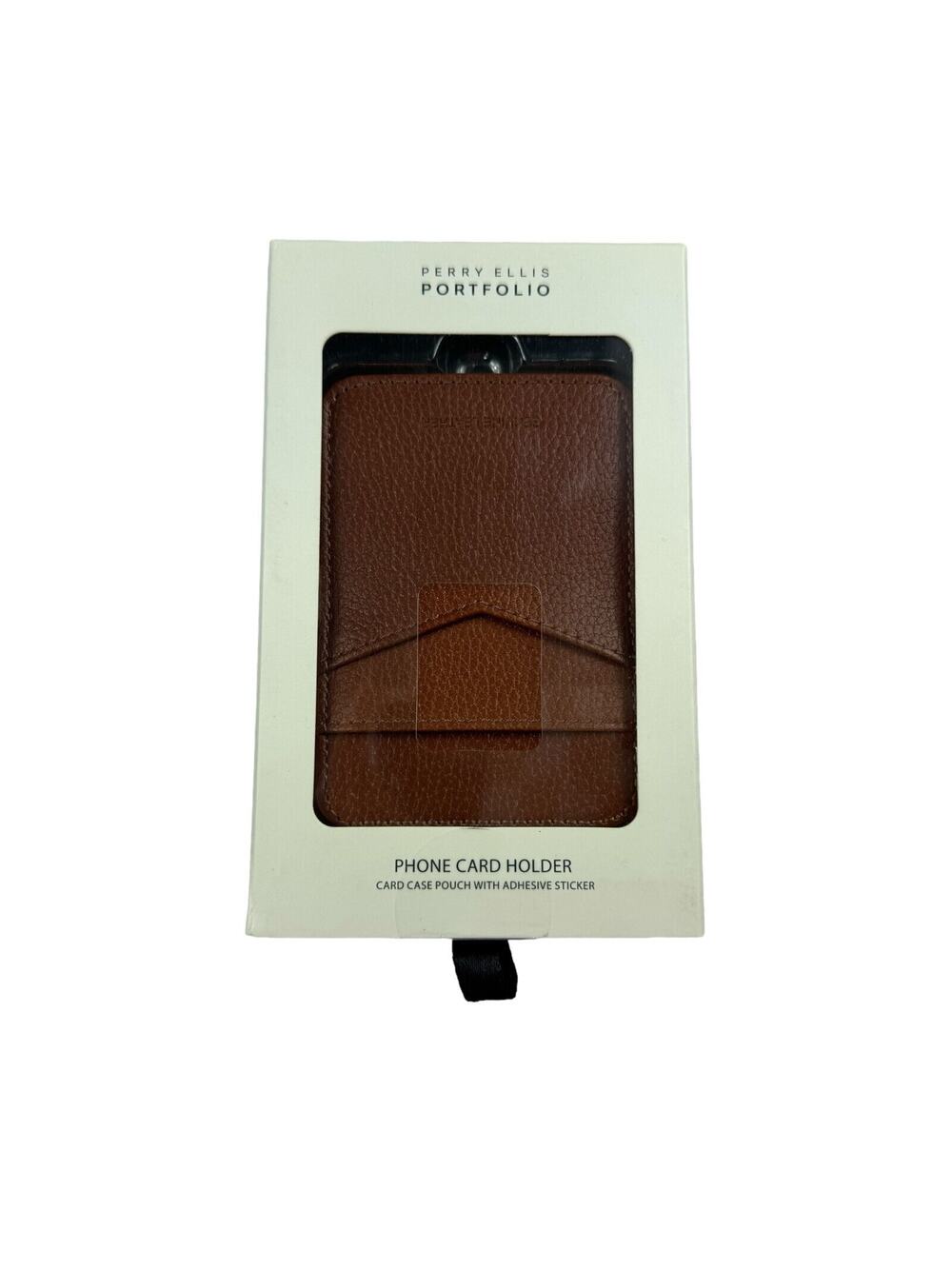 Perry Ellis Mens Leather Phone Card Case Wallet Brown OS